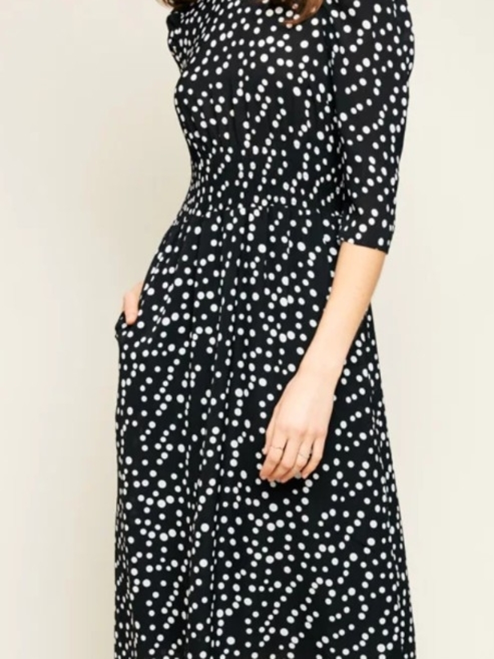 Black & White Polka Dot Midi Dress - Classic Women's Dress